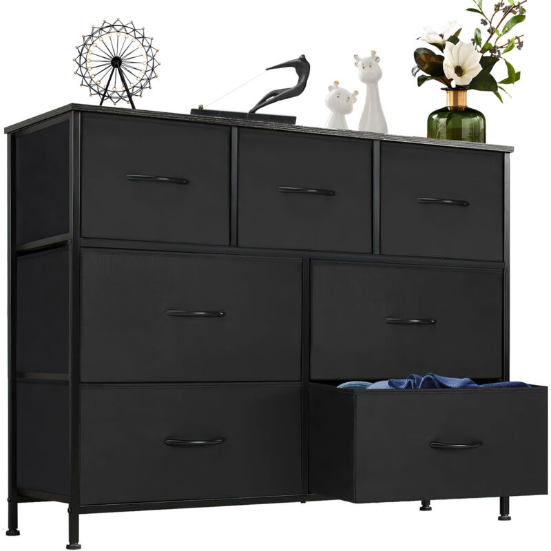 Commode, Armoire, Meuble de Rangement, 7 Tiroirs en Tissu avec Poignées, Cadre en Métal, Style Industriel, Noir
