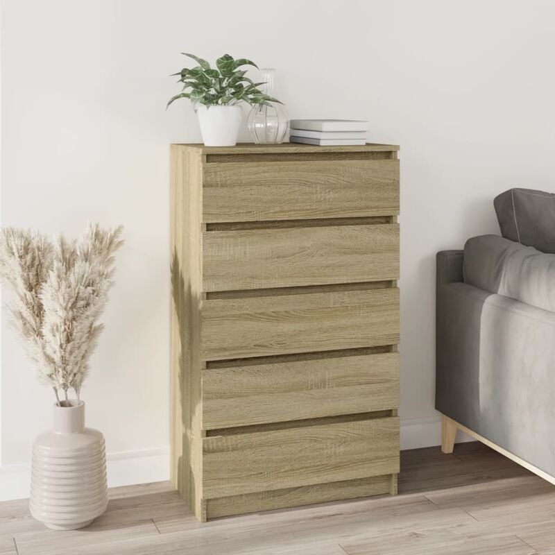Commode Armoire à tiroirs Meuble de Rangement - Style Contemporain Chêne sonoma 60x36x103 cm Bois d'ingénierie BV879669 - Brun