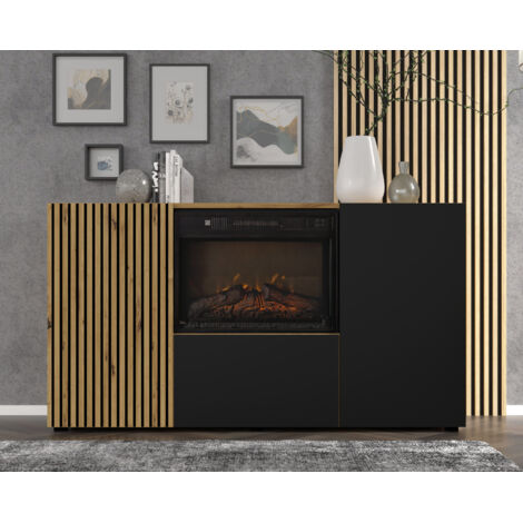 Commode Auris 3D avec cheminée en chêne artisan et mat noir