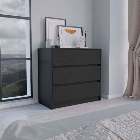 Commode Austin en mélamine avec 3 tiroirs avec rails en métal, noir, 80 cm X 85 cm X 42 cm