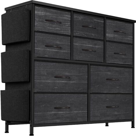 Commode avec 10 Tiroirs en Tissu, Meuble de Rangement à 4 Niveaux, avec Poignées en Métal, Style Industriel, GRIS/NOIR,9989CM