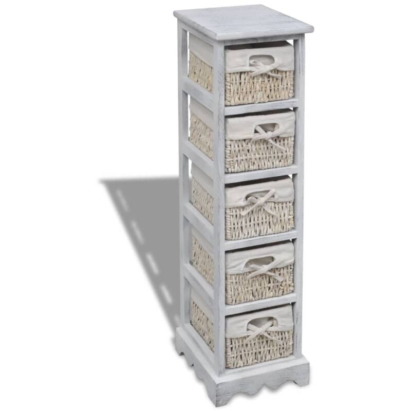 Vidaxl - tagère de rangement en bois 5 paniers en tissage Blanc