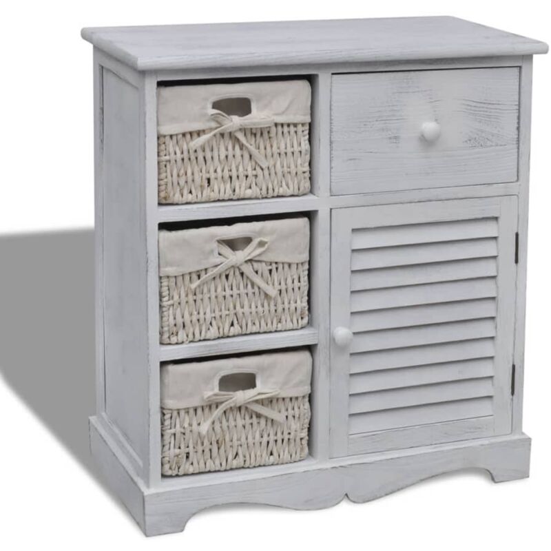 Vidaxl - Armoire en bois 3 paniers gauches en tissage Blanc