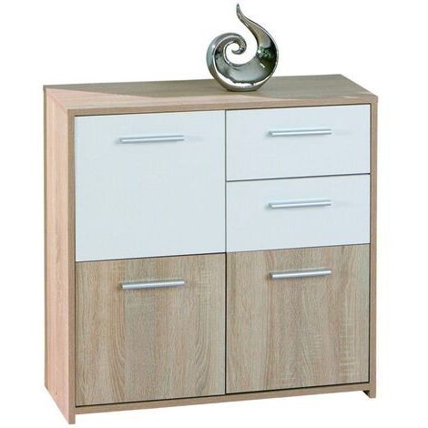 Commode avec 3 portes et 2 tiroirs Chêne de Sonoma, Dim : 77 x 30 x 77 cm -PEGANE-