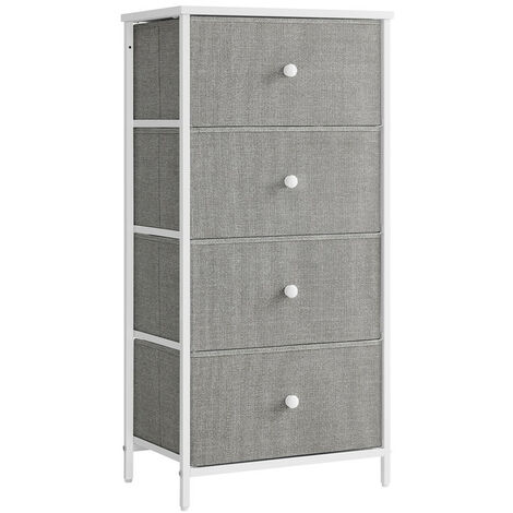 Commode avec 4 Tiroirs en Tissu, 45 x 30 x 91,7 cm,  Cadre en Métal, Gris Clair et Blanc