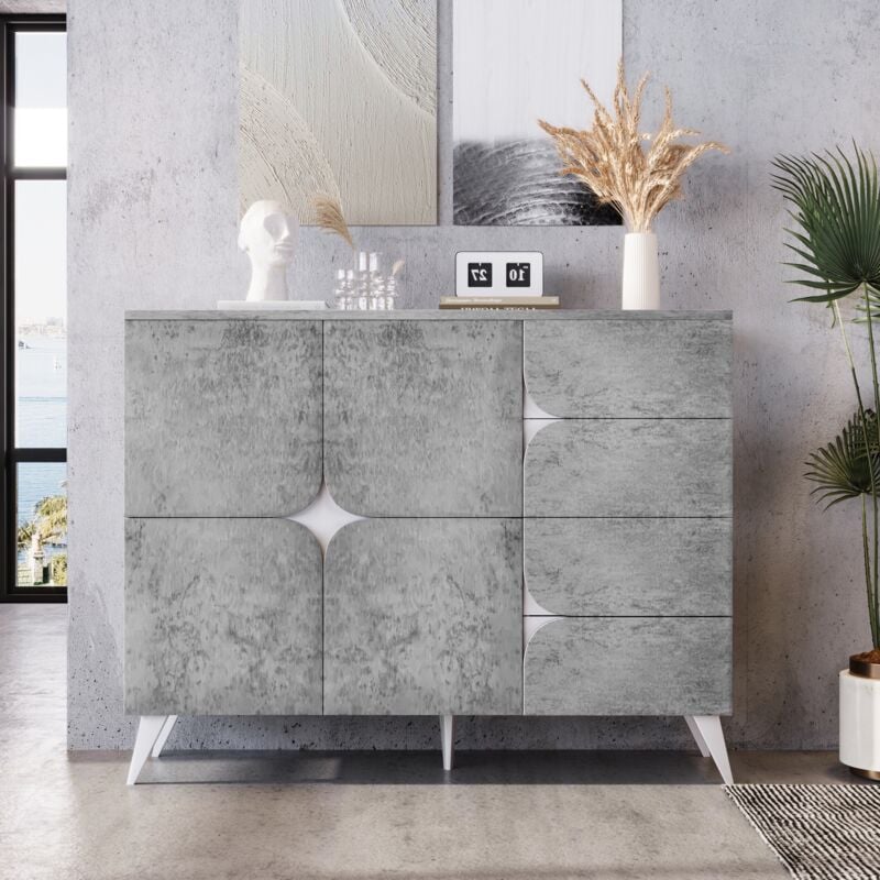 Tanant - Commode avec 4 Tiroirs en Tissu, Meuble de Rangement à 3 Niveaux, sans poignées, Style Moderne - Gris