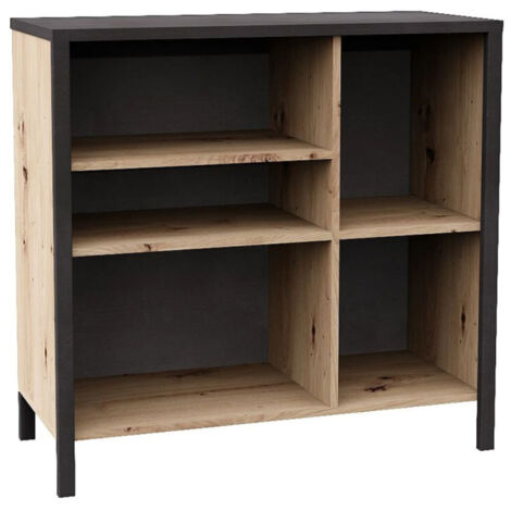 Commode avec 5 compartiments ouverts Chêne artisanal Acier foncé FMD