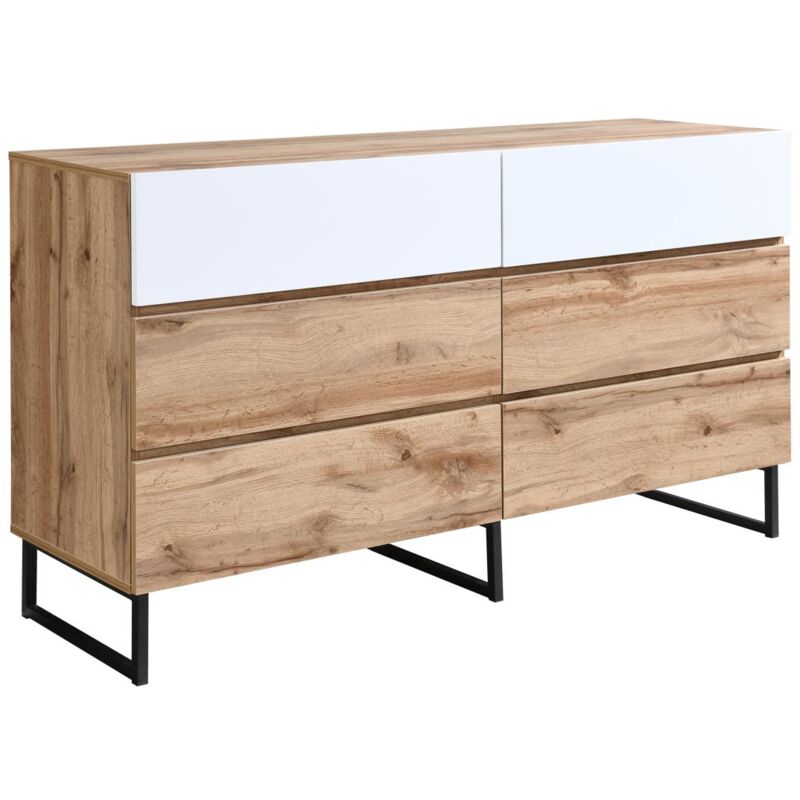 Vente-unique - Commode avec 6 tiroirs - Coloris : Naturel et blanc - cevania