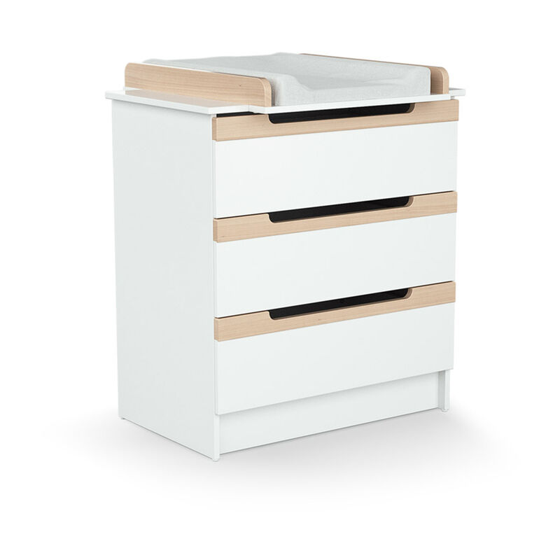 Les Tendances - Commode 3 tiroirs avec plan à langer AT4 Carrousel Blanc et hêtre