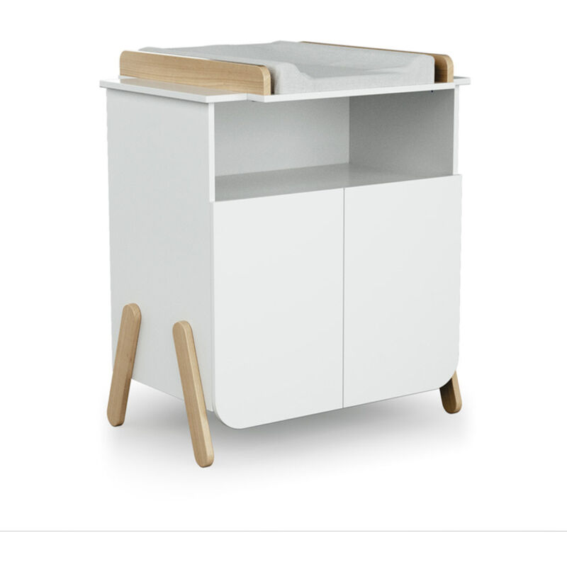 Les Tendances – Meuble à langer 2 portes avec niche en bois hêtre et panneaux agglomérés – Dimensions 79x66x94,5 cm – Pour matelas 50x70 cm