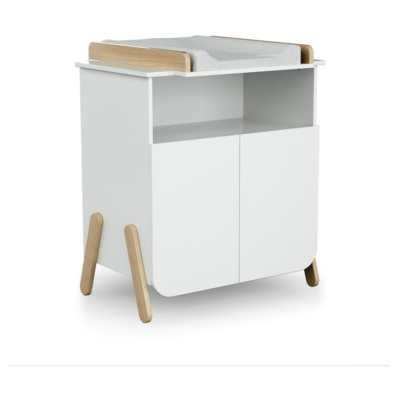 Commode 2 portes avec plan à langer AT4 Pirate Blanc et hêtre