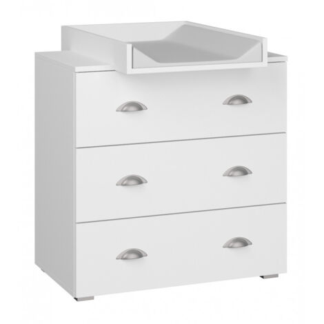 Commode avec plateau à langer en bois - Blanc - L 80 x P 48/72 x H 90 cm - Livraison gratuite