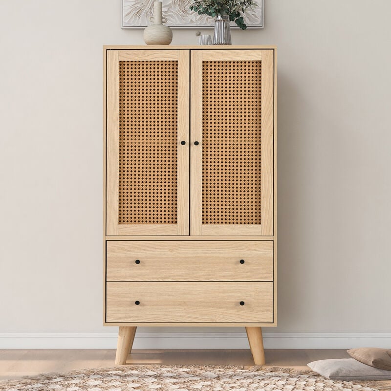 Modernluxe - Commode en bois avec 2 portes et 2 tiroirs - style campagnard - Naturel