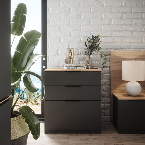 Vicco – Commode avec 3 tiroirs anthracite 80 x 90 x 50 cm – Panneau de particules 16 mm – Surface facile à entretenir