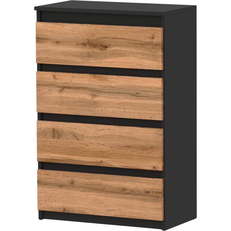 Commode Avec Tiroirs, Chêne Wotan Noir, 60cm, Capacité, Meuble Tv, 4 Tiroirs, Loft