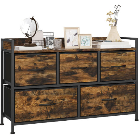 Commode avec tiroirs en tissu pliables, bois mélaminé, structure en acier, marron