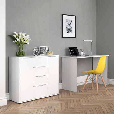 Vicco – Commode avec tiroirs blanche 100 x 84 x 35 cm – Panneau de particules 16 mm – Revêtement mélamine – Rangement élégant et fonctionnel