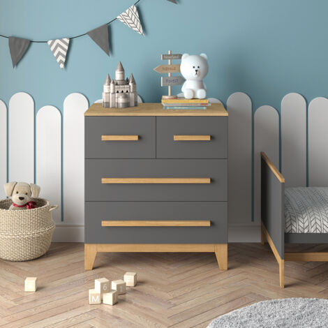 Commode avec tiroirs Malia, gris/chêne, 80x88cm avec 4 tiroirs, Vitalispa
