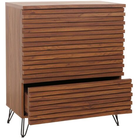 Commode avec trois tiroirs spacieux en bois massif manguier métal 94x80x45 cm aspect noyer 040006525