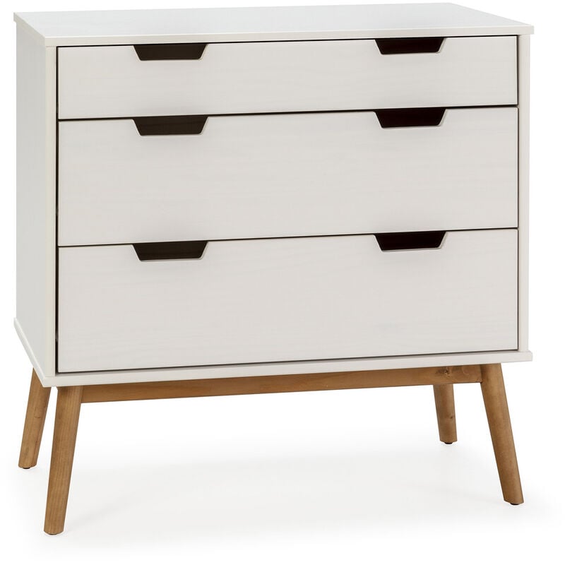 Commode Baku 3 tiroirs couleur blanc, 80 cm longueur