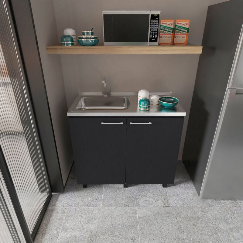 Tuhome Concept - Commode Basilea en mélaminé 5 tiroirs avec rail métallique