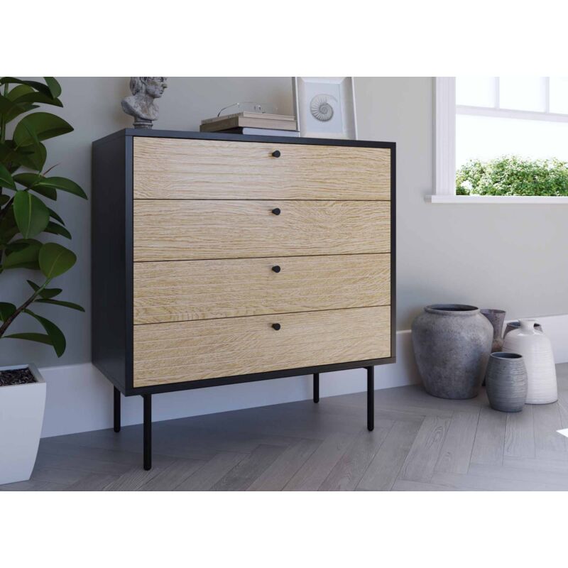 Deco In Paris - Commode basse 4 tiroirs en bois et métal noir DARYL