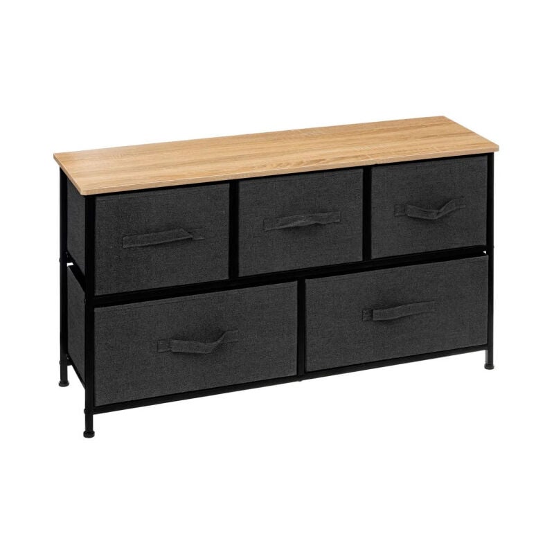 Five Simply Smart - Commode Basse 5 Tiroirs 'Tissa' 100cm Gris Foncé