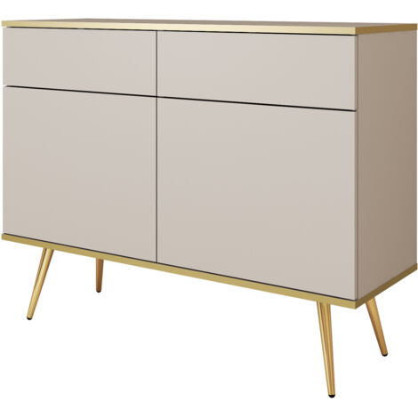 Commode : Beige, pieds dorés, 107 × 85 × 39 cm
