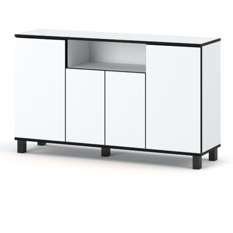 Commode BEST 140 cm - Blanche Mat - 4 Portes - Élégante et Spacieuse