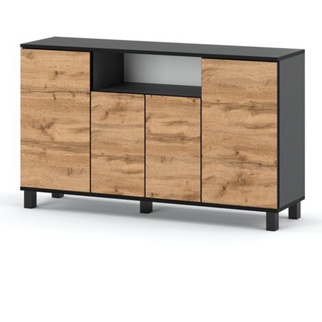 Commode BEST 140 cm - Gris mat / Chne Wotan - Élégante et Spacieuse - 4 Portes