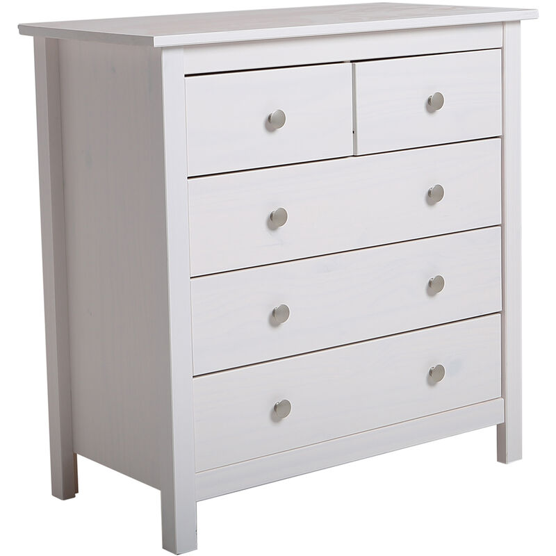 Vs Venta-stock - Commode Betty Blanc 3 grands tiroirs et 2 petits en pin massif