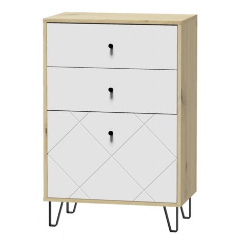 Commode BILBAO coloris chêne et blanc mat 63,4 x40 x 96 cm