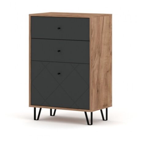 Commode BILBAO coloris chêne et gris mat 63,4 x40 x 96 cm