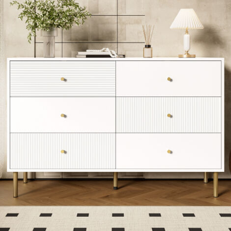 Commode blanc - commode à 6 tiroirs - avec pieds en acier - 120x40x78 cm