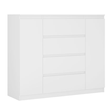 Commode : Blanc Mat, 140 × 39 × 101 cm, 2 portes, 4 tiroirs