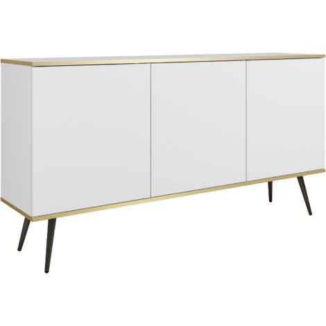 Commode : Blanc, pieds noirs, 160 × 85 × 39 cm