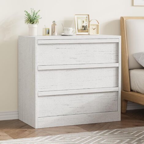 Commode blanche 3 tiroirs 40 x 75 x 78 cm, grand rangement vêtements pour chambre et salon