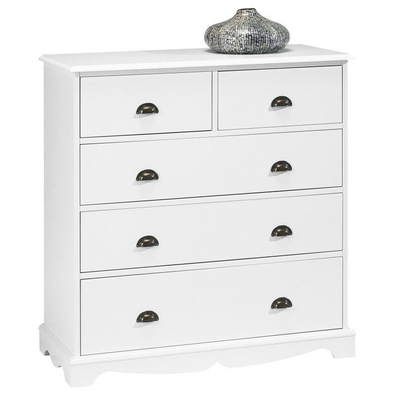 Commode Blanche 5 Tiroirs Style Anglais l 96.2 h 97.4 p 42.5 cm - Blanc