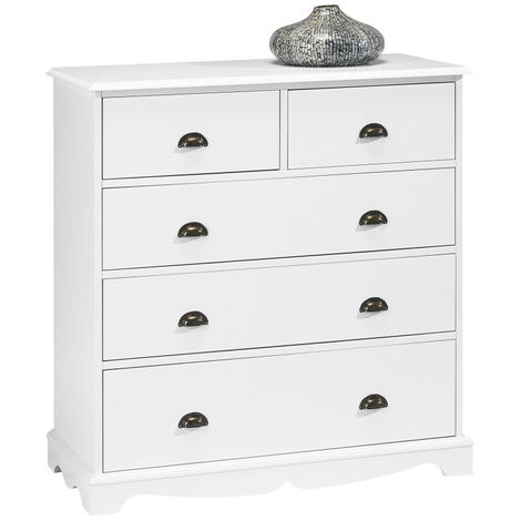 Commode Blanche 5 Tiroirs Style Anglais L 96.2 H 97.4 P 42.5 cm