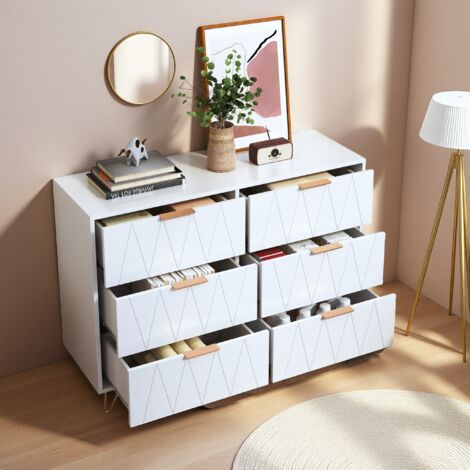 Commode blanche 6 tiroirs 100x34x72.5 cm Meuble de Rangement Chambre, meuble de salon,buffet, armoire - style moderne