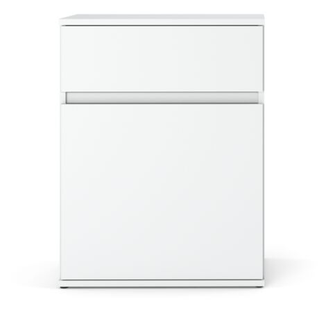 Commode blanche 60 cm – Moderne sans poignée – 1 tiroir et porte – Panneau stratifié – Installation universelle gauche/droite