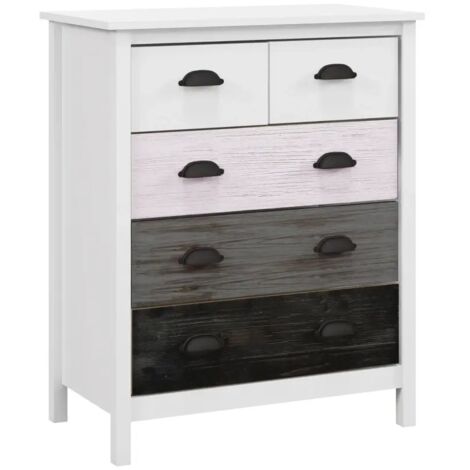 Commode Blanche 70x38x85cm 5 Tiroirs Dispositif Anti-basculement, Meuble Rangement Chambre