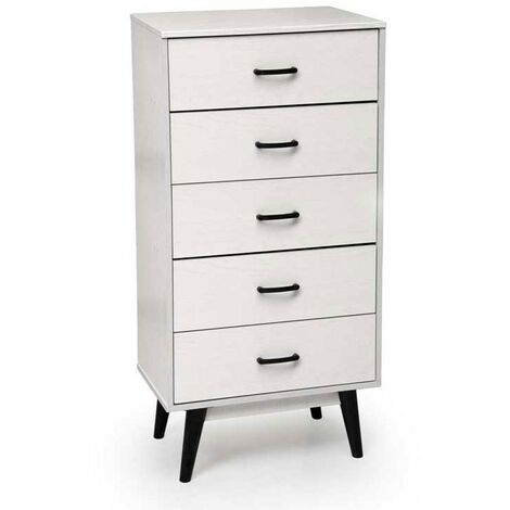 Commode blanche à 5 tiroirs pour chambre 60 x 40 x 118 h