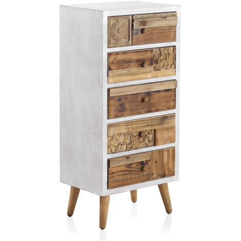 Commode blanche avec façade en bois naturel recyclé