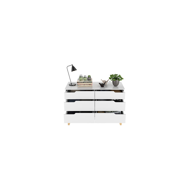 Commode blanche buffet à 6 tiroirs meuble scandinave table de chevet dans chambre a coucher en bois credence vaisseliers chiffonnier