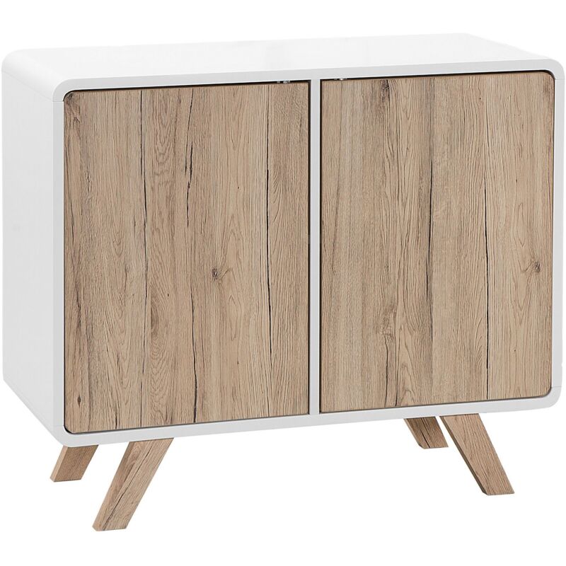 Armoire au Design Moderne avec Structure Blanche et 2 Portes en Imitation Bois Clair 4 Compartiments Beliani