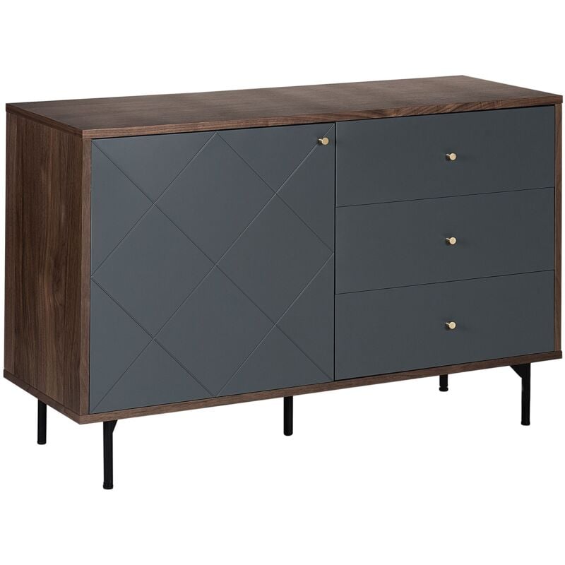 Beliani - Commode Buffet Grise en mdf et Métal avec 3 Tiroirs et Compartiment de Rangement Spacieux et Pratique pour Chambre ou Salon Moderne