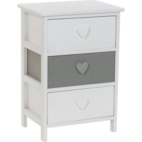 Commode blanche et grise trois tiroirs motif cœur bois paulownia - Blanc et gris bicolore
