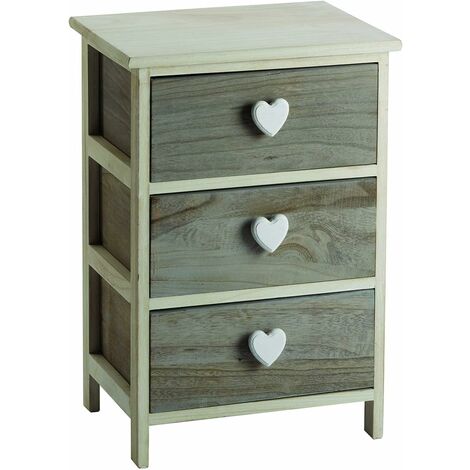 commode blanche/grise avec boutons en forme de cœur, en bois de Paulownia