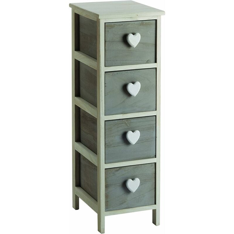 Commode blanche/grise avec boutons en forme de cœur, en bois de Paulownia